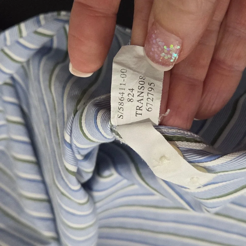 Banana Republic Button Down Mens L Blue Green Excellent Striped Organic Cotton